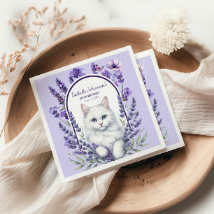 Elegant Lavender and Cat Birthday Napkin