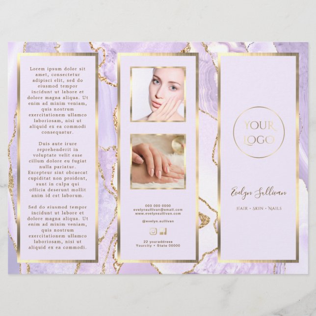 Elegant Lavender and Gold Agate Brochure (Front)