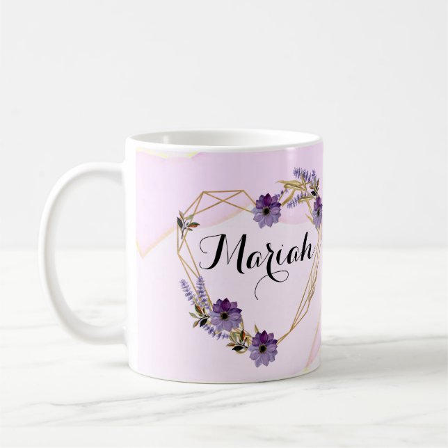 Elegant Lavender and Lilac Floral Heart Coffee Mug (Left)