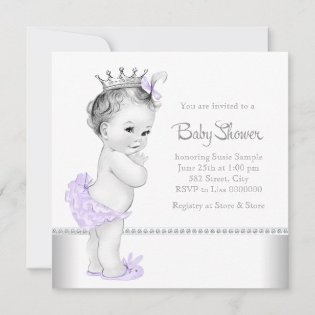 Elegant Lavender and Silver Baby Shower Invitation (Front)