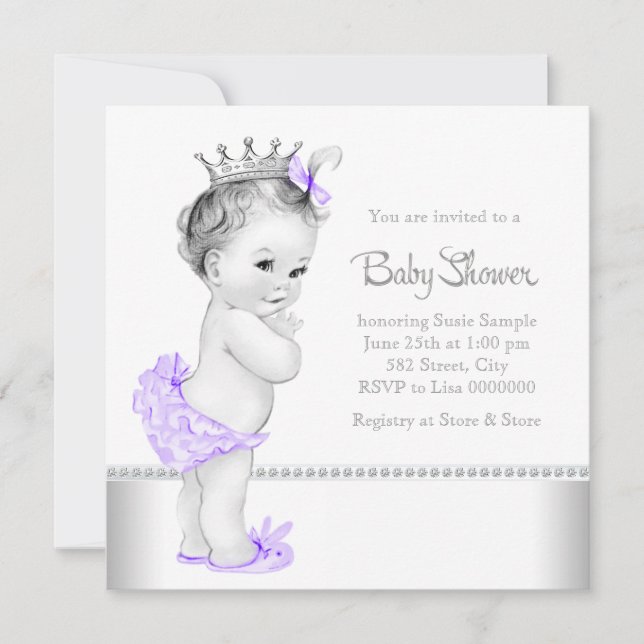 Elegant Lavender and Silver Baby Shower Invitation (Front)