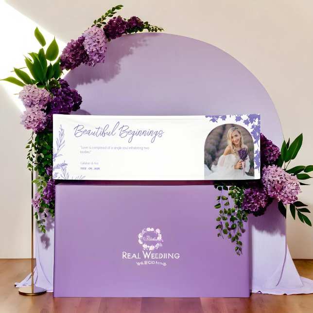 Elegant Lavender Beautiful Beginnings with Custom  Banner (Elegant Lavender Beautiful Beginnings with Custom text & photo Banner for weddings and any event)