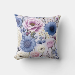 Elegant Lavender Blue White Flower Garden Floral Cushion