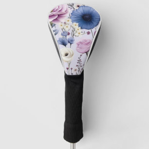 Elegant Lavender Blue White Flower Garden Floral Golf Head Cover