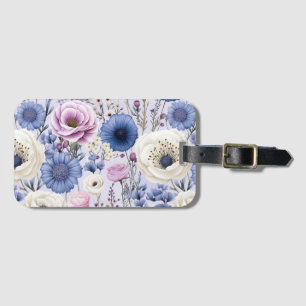 Elegant Lavender Blue White Flower Garden Floral  Luggage Tag