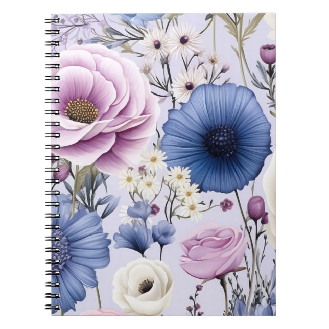 Elegant Lavender Blue White Flower Garden Floral  Notebook (Front)