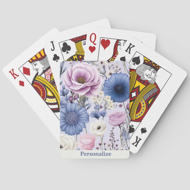 Elegant Lavender Blue White Flower Garden Floral  Playing Cards (Back)