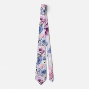 Elegant Lavender Blue White Flower Garden Floral  Tie
