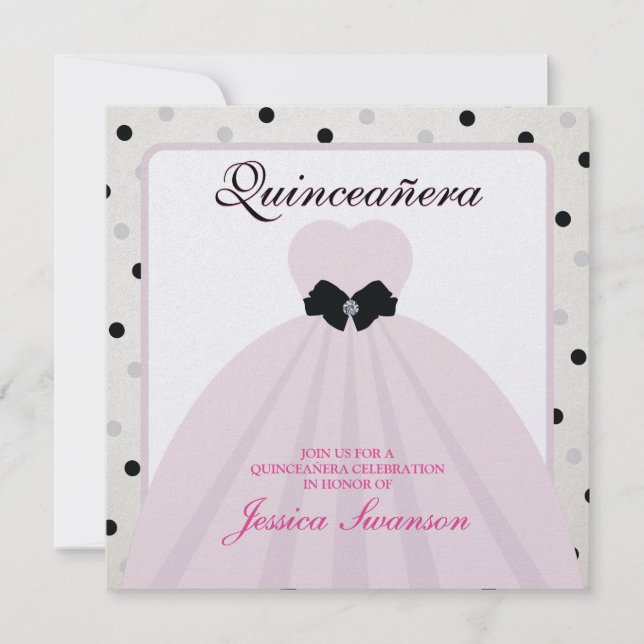 Elegant Lavender Blush and Black Quinceanera Invitation (Front)