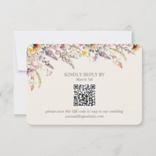 Elegant Lavender, Blush and Cream Wildflowers QR RSVP Card