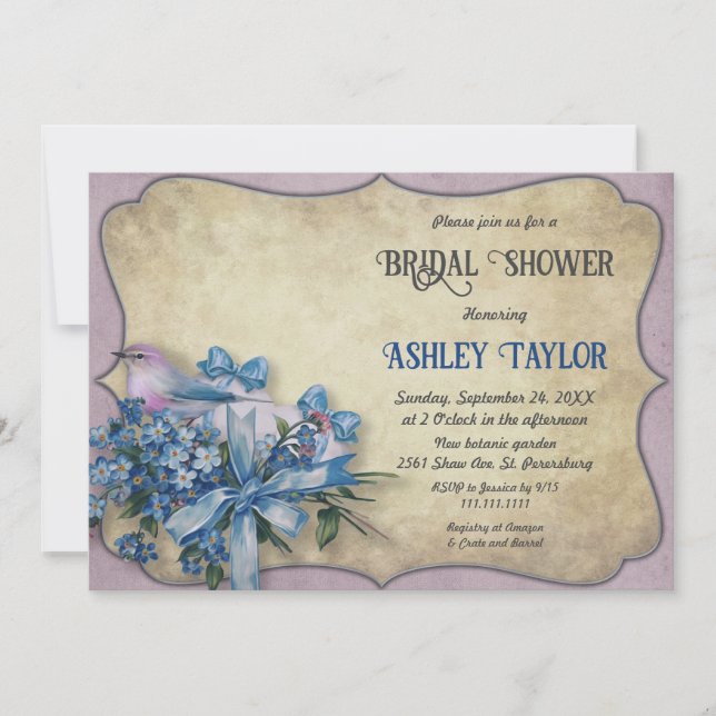 Elegant Lavender Boho Floral Rustic Bridal Shower Invitation (Front)