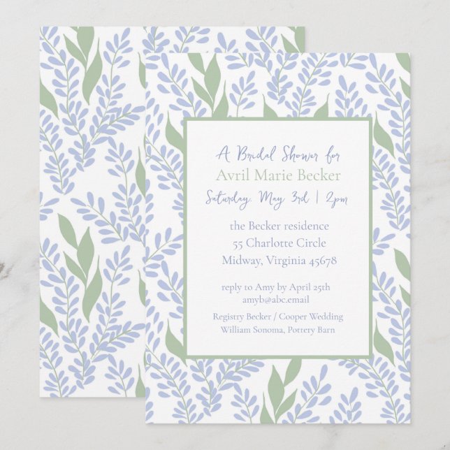 Elegant Lavender Botanical Bridal Shower  Invitation (Front/Back)