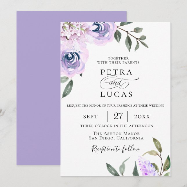 Elegant Lavender Botanical Wedding Invitation (Front/Back)
