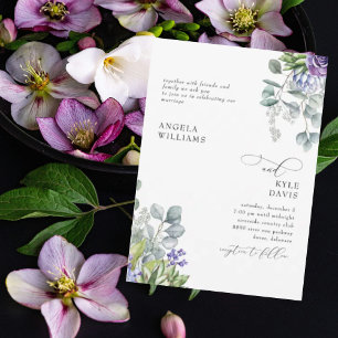Elegant Lavender Botanical White Wedding  Invitation