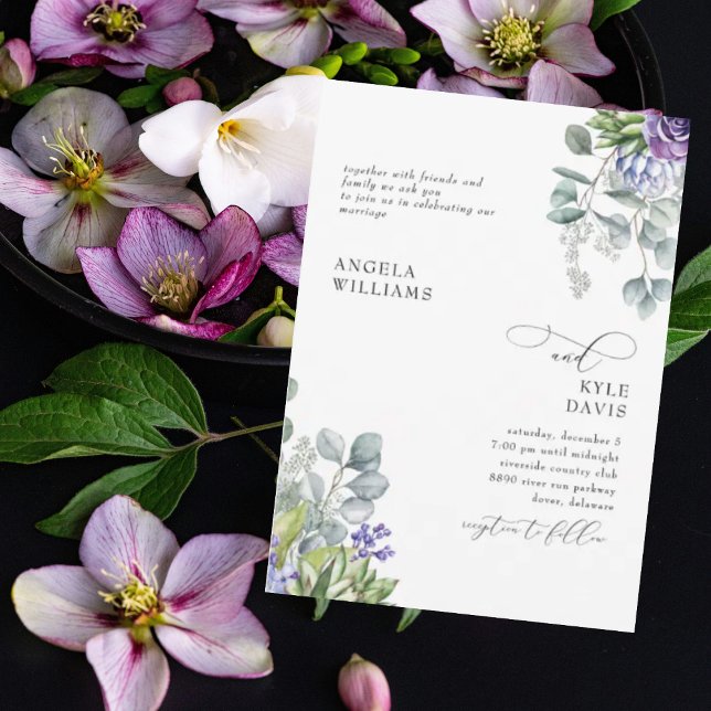 Elegant Lavender Botanical White Wedding  Invitation (Creator Uploaded)