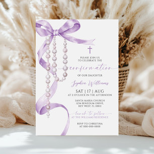 Elegant Lavender Bow & Rosary Confirmation Invitation