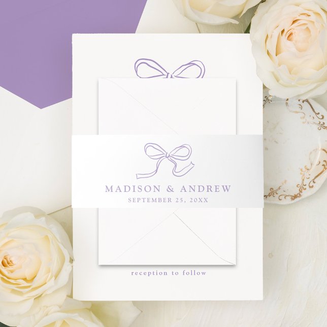 Elegant Lavender Bow Wedding Invitation Belly Band (Creator Uploaded)