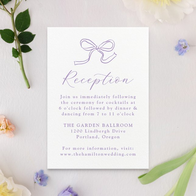 Elegant Lavender Bow Wedding Reception Enclosure Card (Creator Uploaded)