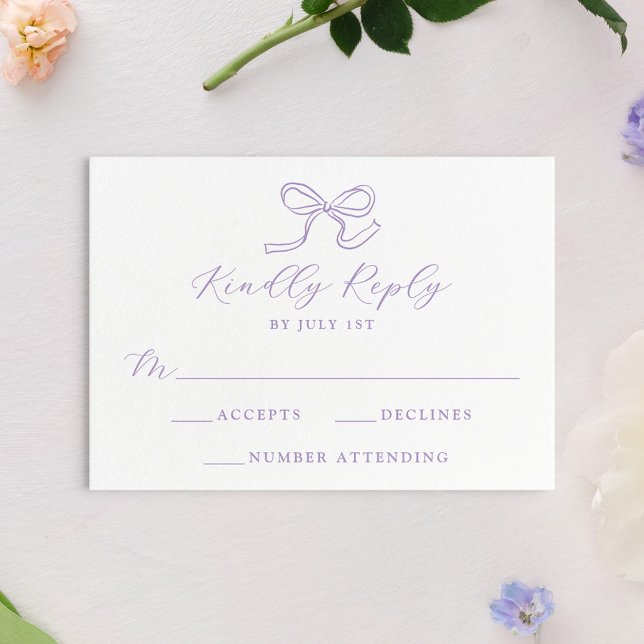 Elegant Lavender Bow Wedding RSVP Card (Creator Uploaded)