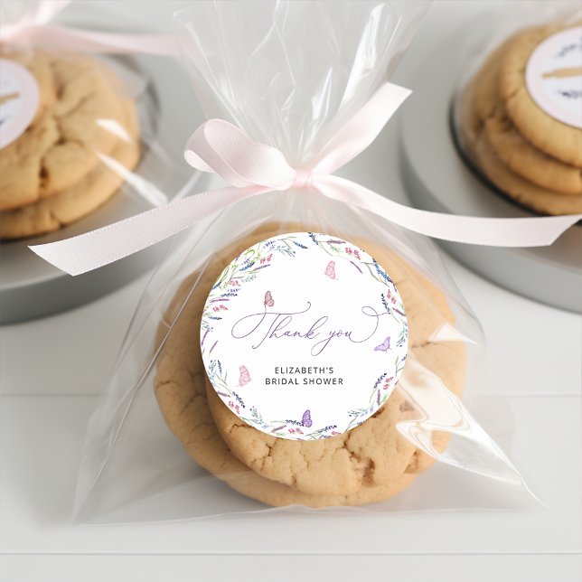Elegant Lavender Bridal Shower Thank You Classic Round Sticker (Creator Uploaded)