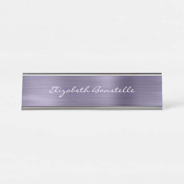 Elegant Lavender Brushed Metal Handwriting Desk Name Plate (Front)