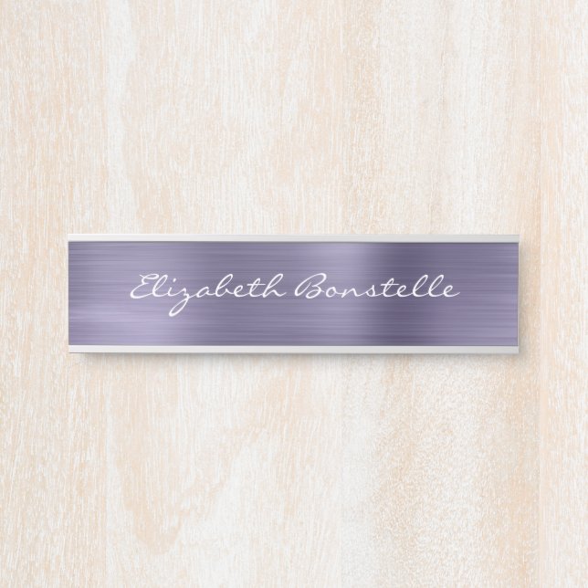 Elegant Lavender Brushed Metal Handwriting Door Sign (Front)