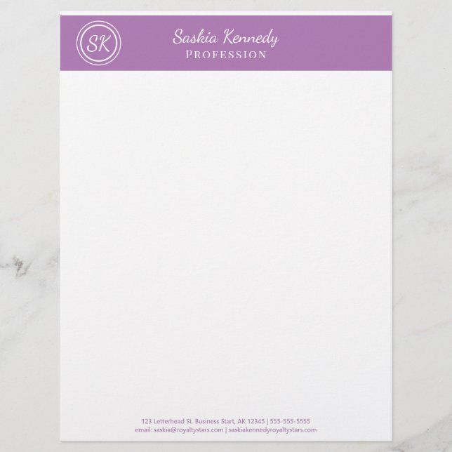 Elegant Lavender Business Professional Custom Letterhead (Front)