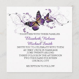 Elegant Lavender Butterfly Swirls Wedding Invite
