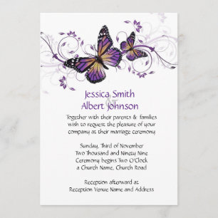 Elegant Lavender Butterfly Swirls Wedding Invite