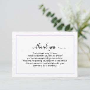 Elegant Lavender Calligraphy Funeral Thank You
