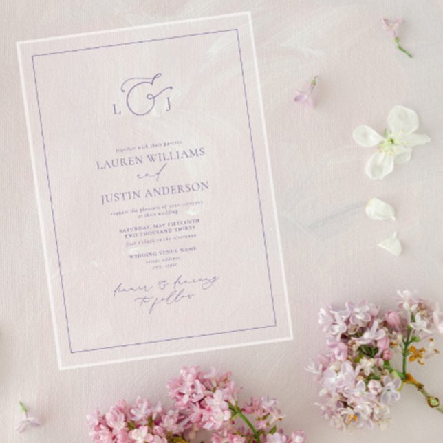 Elegant Lavender Calligraphy Monogram Wedding Acrylic Invitations (Creator Uploaded)