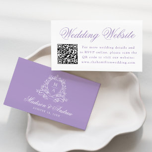 Elegant Lavender Crest Wedding Website QR Code Enclosure Card