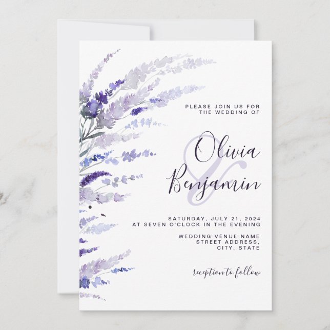 Elegant Lavender Dusty Purple Boho Floral Wedding Invitation (Front)