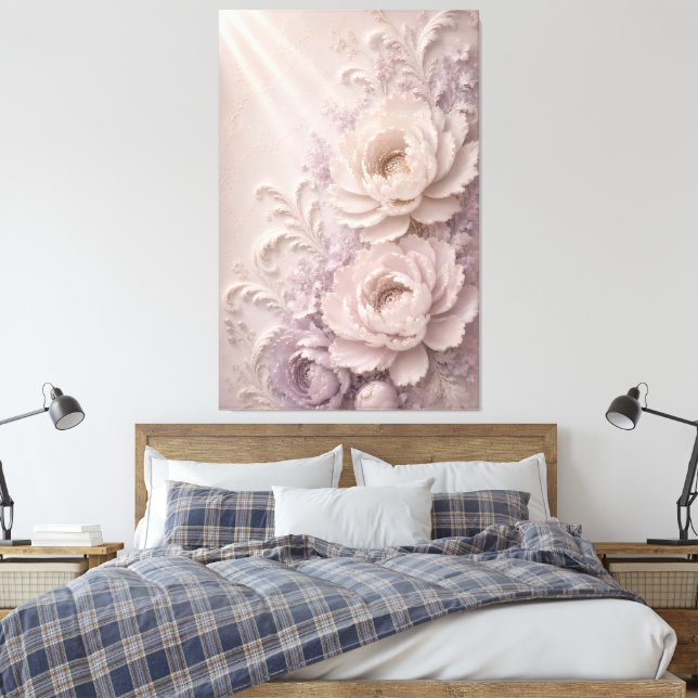 Elegant Lavender Embossed Rose Pattern Canvas Print (Insitu(Bedroom))