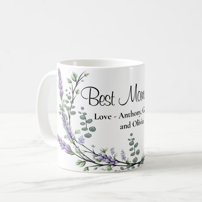 Elegant Lavender Eucalyptus Best Mum Ever Coffee Mug (Front Left)