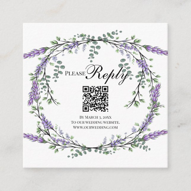 Elegant Lavender eucalyptus floral QR code Enclosure Card (Front)