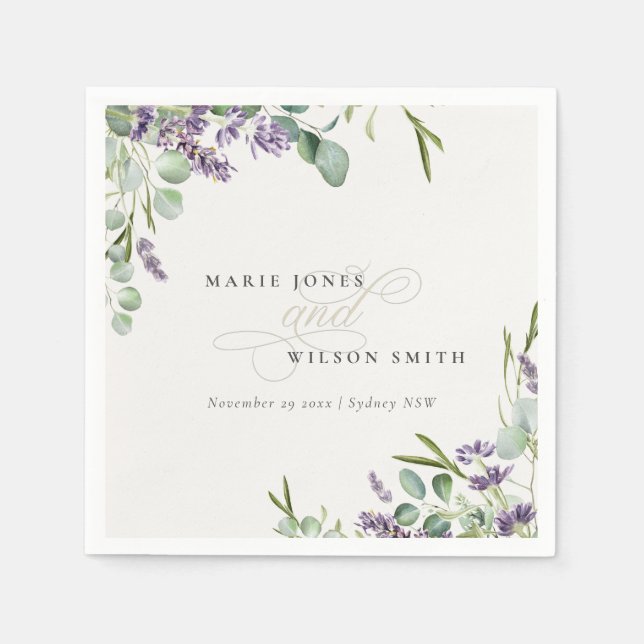 Elegant Lavender Eucalyptus Leafy Foliage Wedding Napkin (Front)