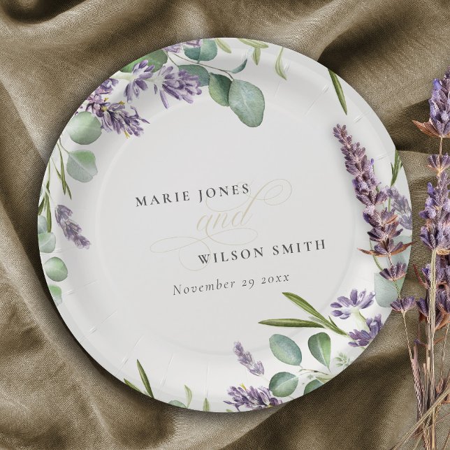 Elegant Lavender Eucalyptus Leafy Foliage Wedding Paper Plate (Creator Uploaded)