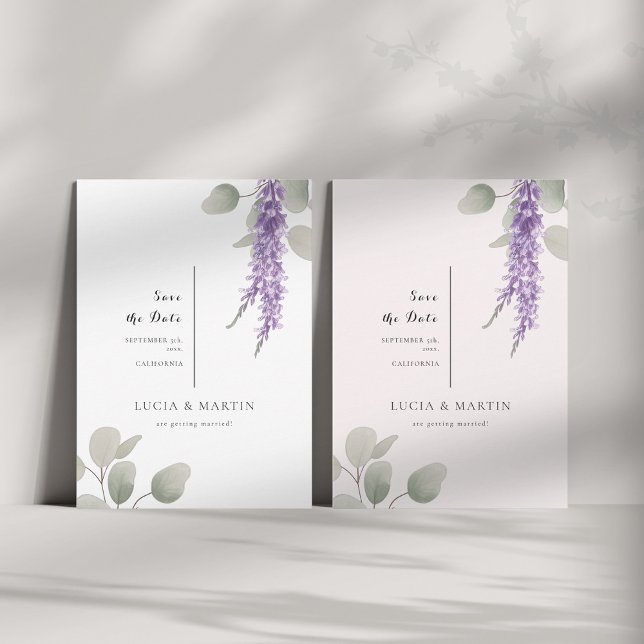 Elegant Lavender Eucalyptus Leaves Save The Date Invitation (Creator Uploaded)