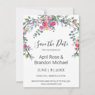 Elegant Lavender Eucalyptus pink watercolor roses  Save The Date
