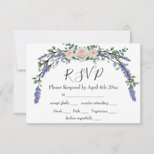 Elegant Lavender Eucalyptus pink white roses rsvp Card