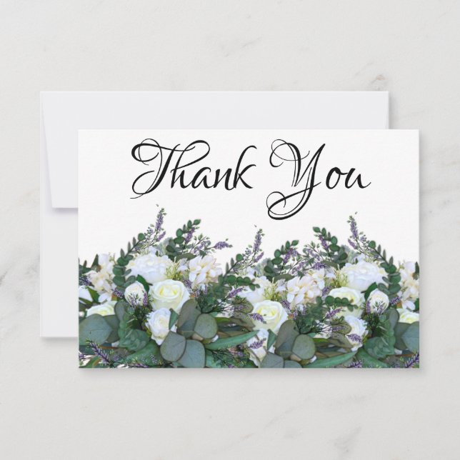Elegant Lavender Eucalyptus white roses greenery   Thank You Card (Front)