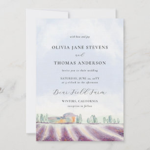 Elegant Lavender Field Watercolor Purple Wedding Invitation