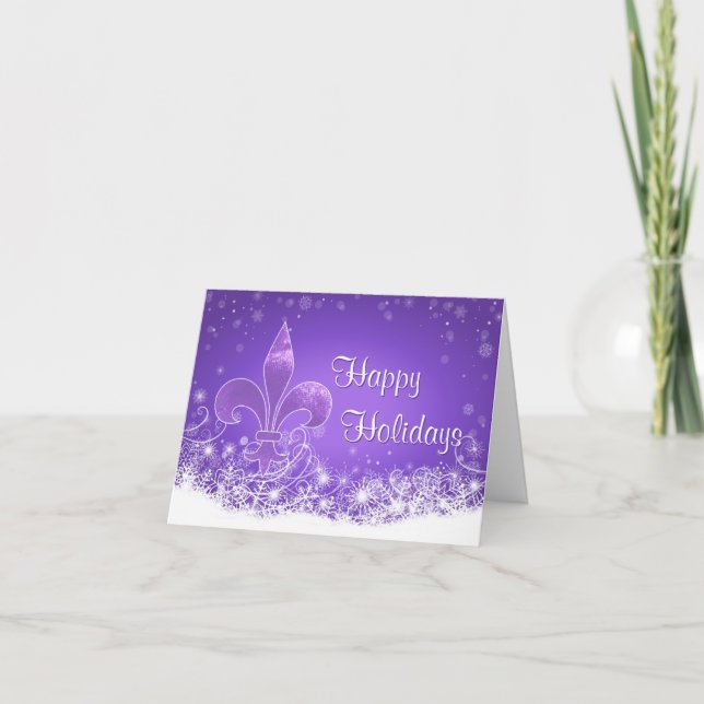 Elegant Lavender Fleur-de-lis Snowflake Holiday Card (Front)