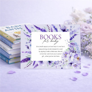 Elegant Lavender Floral Baby Shower Books for baby Enclosure Card