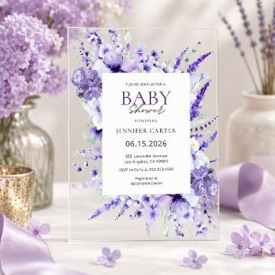 Elegant Lavender Floral Baby Shower Purple Acrylic Invitations