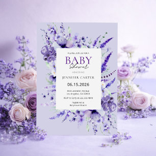 Elegant Lavender Floral Baby Shower Purple  Invitation