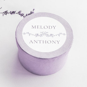 Elegant Lavender Floral Border Monograms Classic Round Sticker