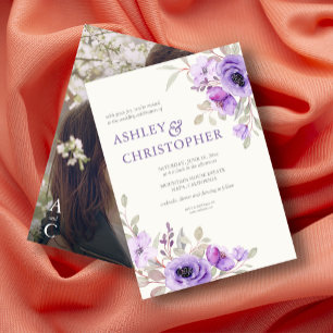 Elegant Lavender Floral Bouquet Photo Wedding Invitation