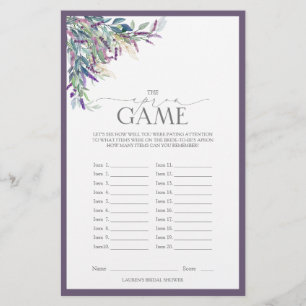 Elegant Lavender Floral Bridal Shower Game